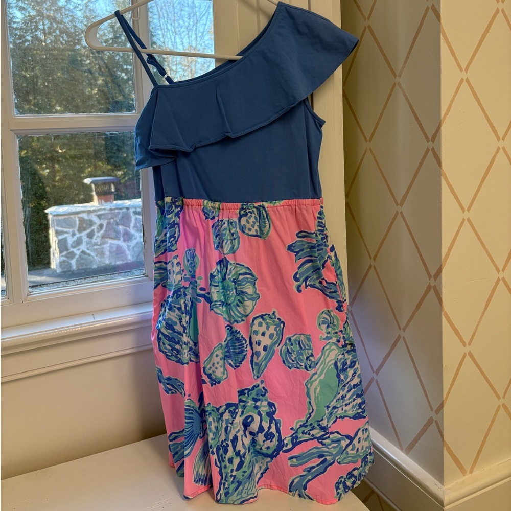 Lilly Pulitzer One-Shoulder Blue and Pink Dress